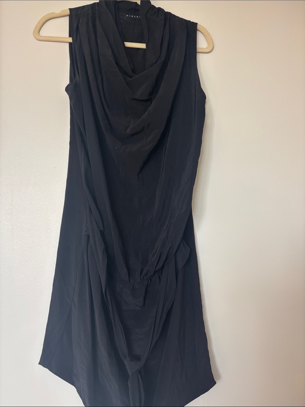 Sisley Black Silk Dress with Cowl Neck and Tie Waist